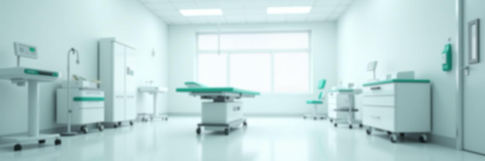 Spotless, modern medical examination room with bright lighting and medical equipment, ready for patient care.